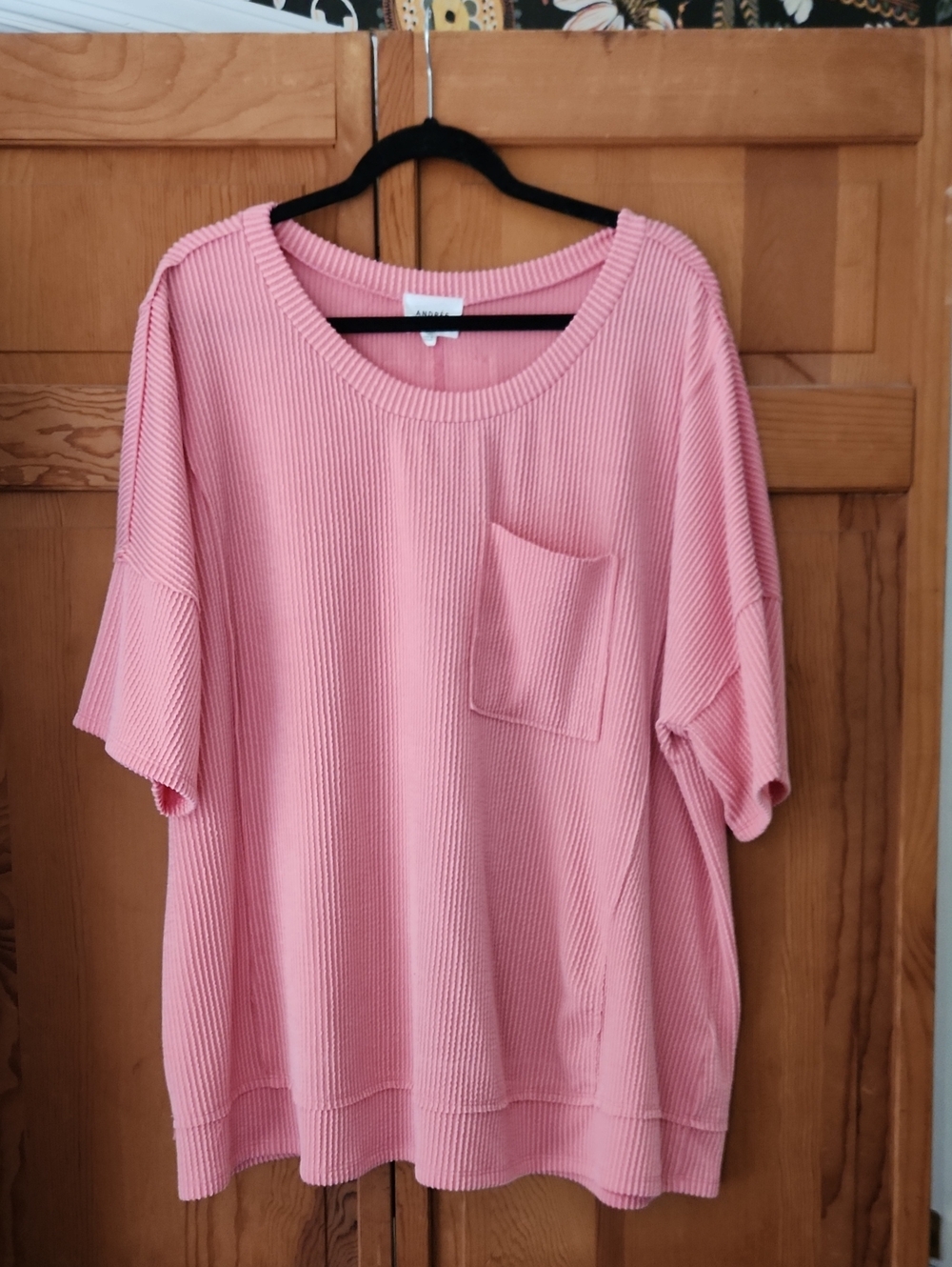 Andrée by Unit Ribbed Striped Pocket Tunic Pink 2X